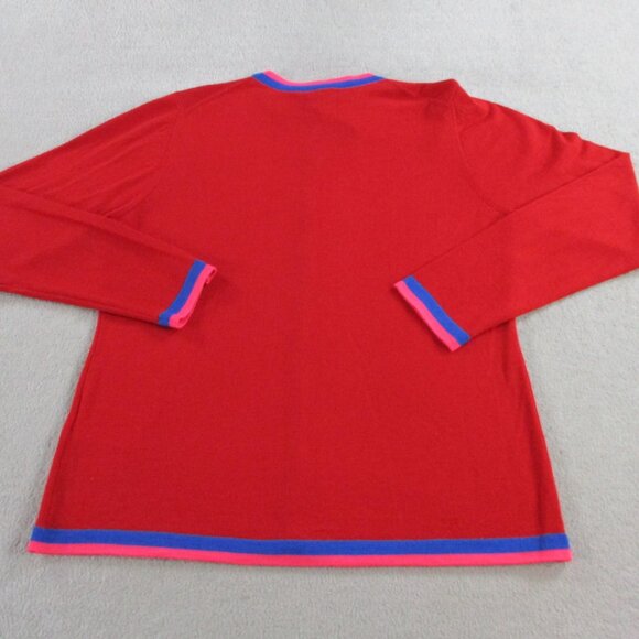 Escada Cardigan Sweater Womens Large Cherry Red Blue Pink Virgin Wool Button Up - Picture 3 of 11